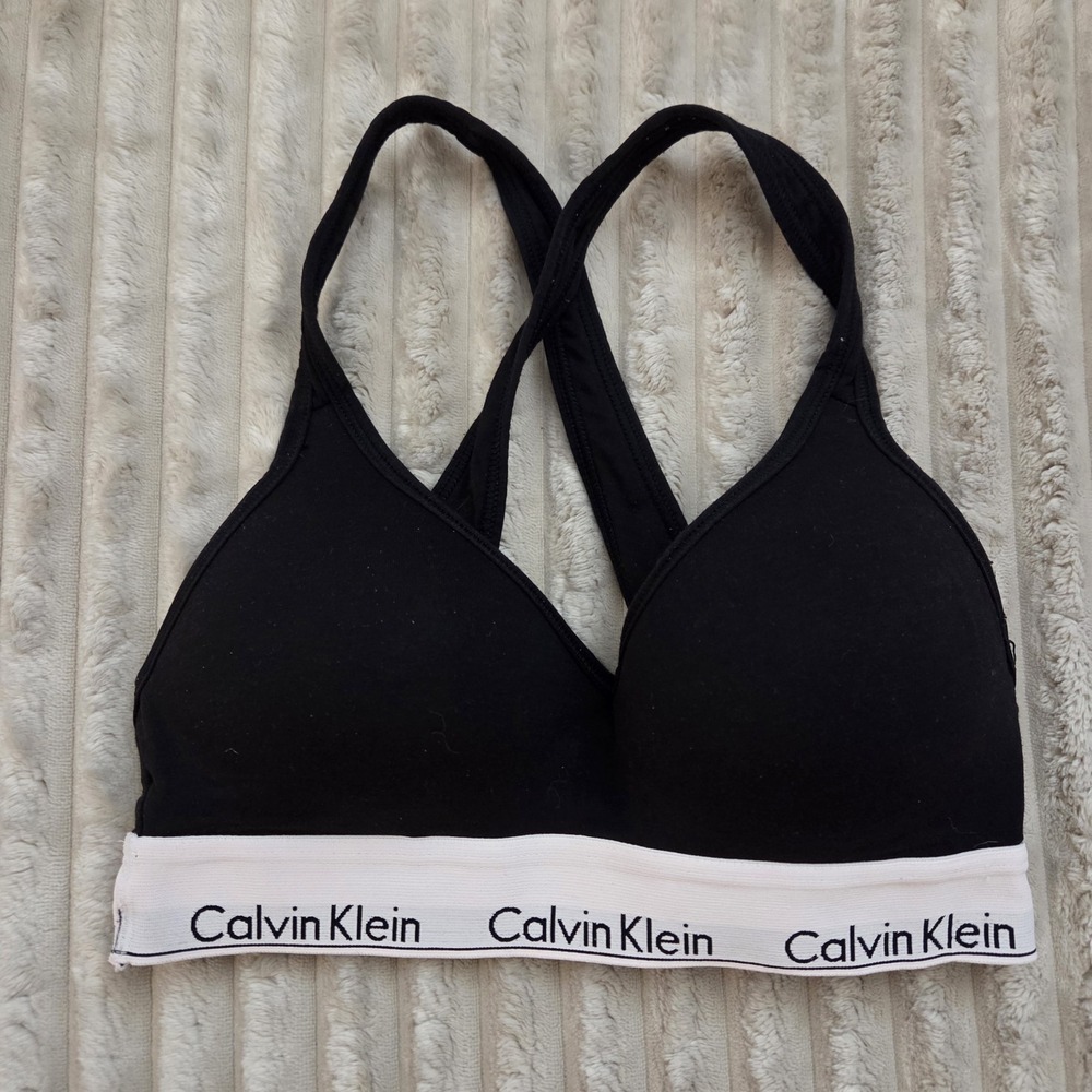 Calvin Klein Modern Cotton Lightly Lined Bralette Black Padded Bra Small S Yoga